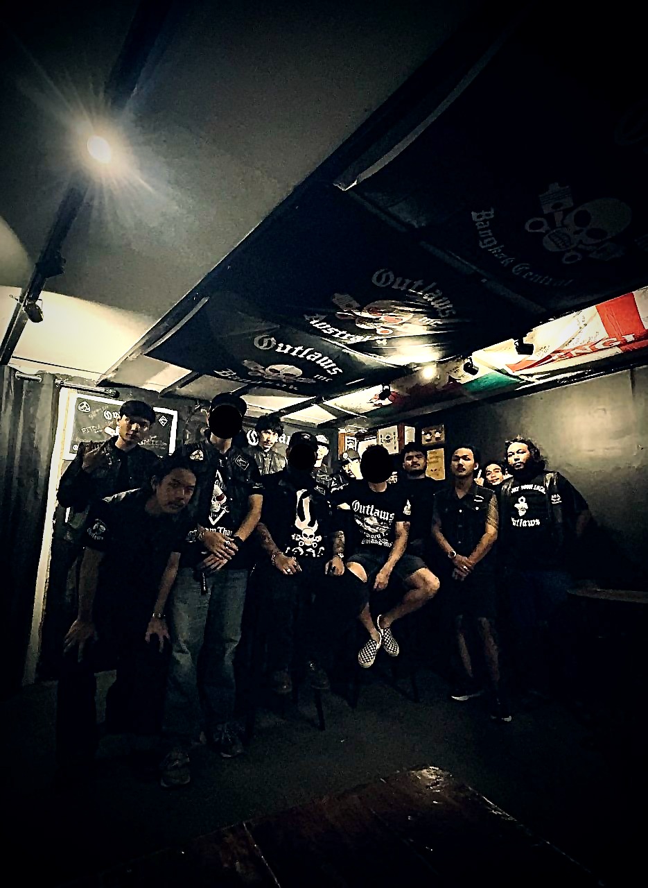 Outlaws MC Bangkok brothers together at the clubhouse.